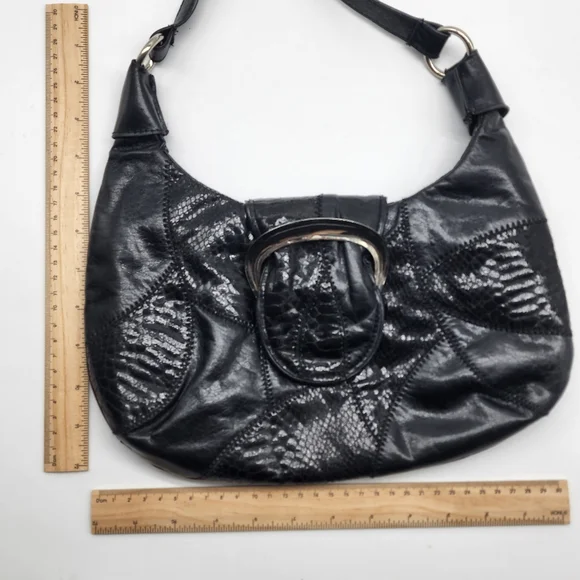 Vintage Fiorelli Black Y2K Patchwork Vinyl Shoulder Bag - Picture 9 of 16